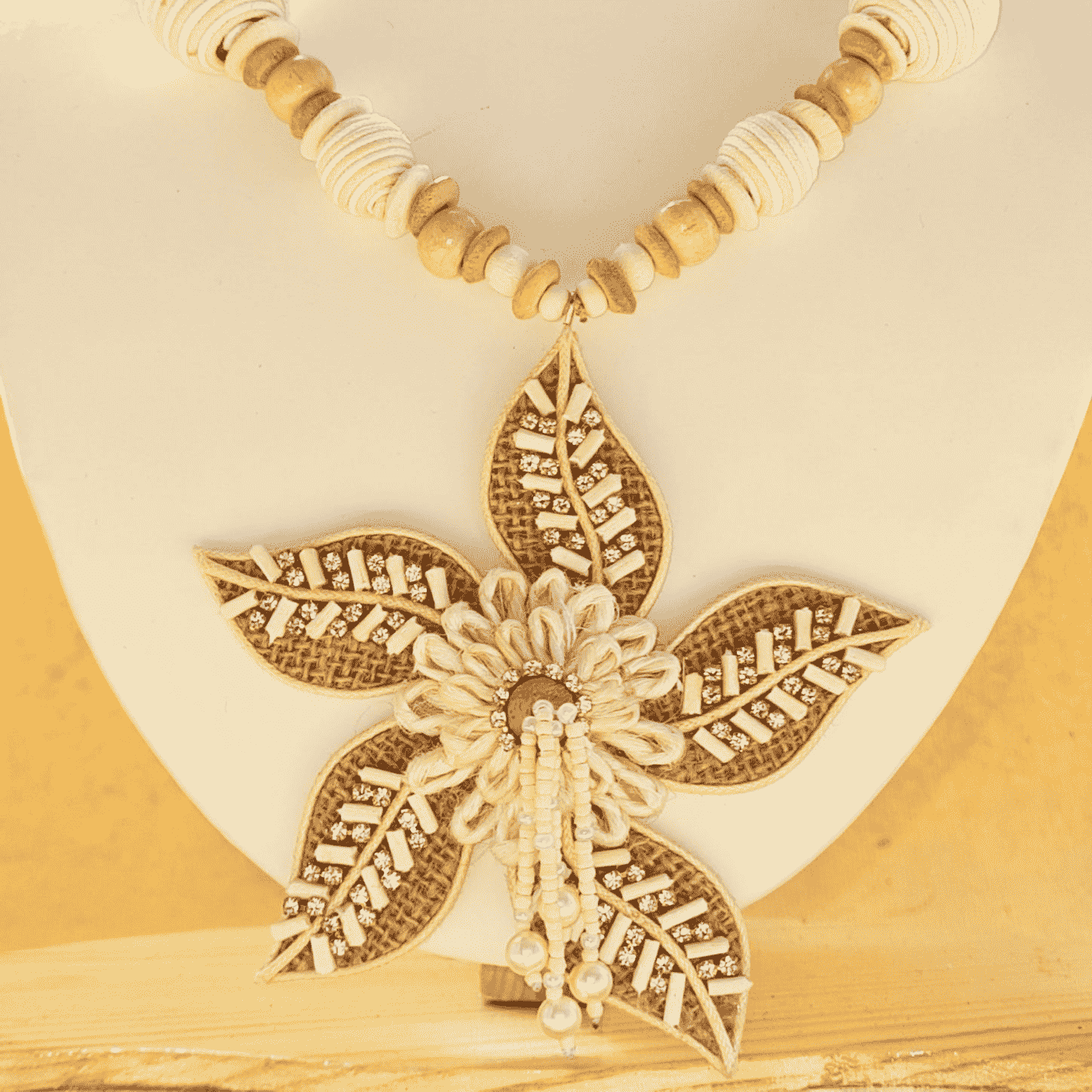 Hibiscus Flower Jute Necklace and Earring Set - Image 4