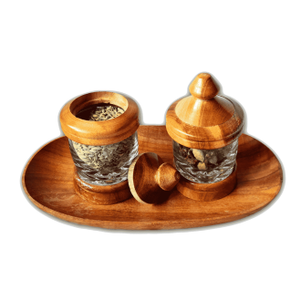 Refresh Me Spice/ Refreshments Jar Set in Wood and Glass