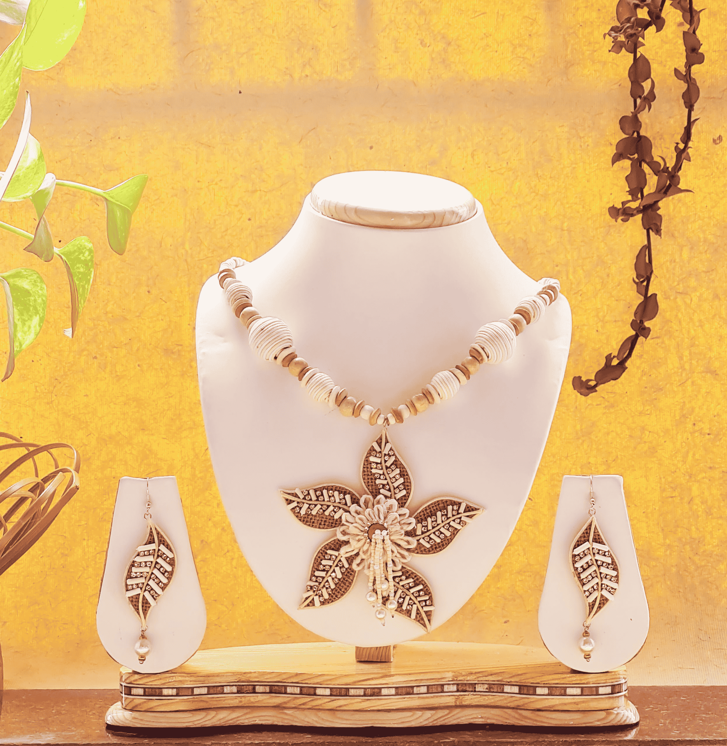 Hibiscus Flower Jute Necklace and Earring Set - Image 2