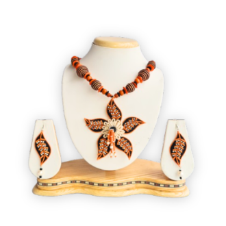 Hibiscus Flower Jute Necklace and Earring Set